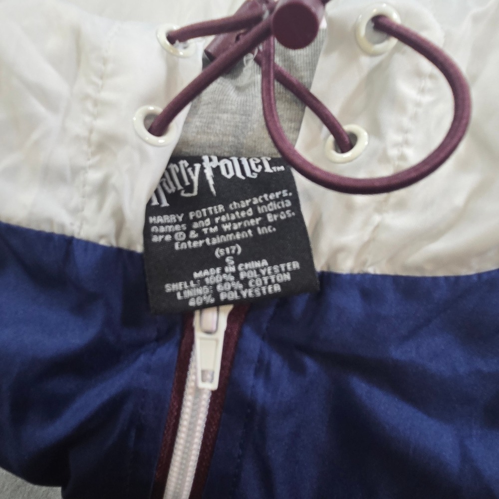 Harry Potter Hogwarts Windbreaker Jacket Navy White Full Zip Hooded Mens Small - Picture 2 of 8
